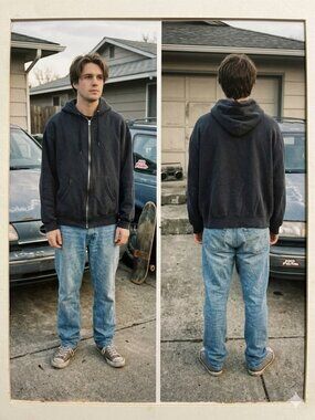 Vintage Gearing Up Full Zip Hoodie Black Made in USA 50/50 Fleece Mens LT